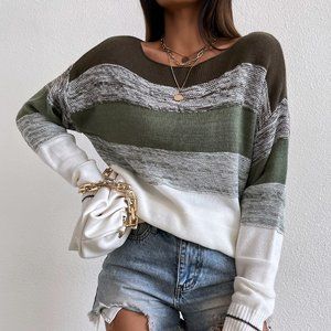 New Block Striped Drop Shoulder Sweater